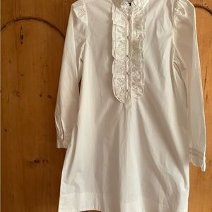 J. Crew White Ruffle-Front Long Sleeve Dress